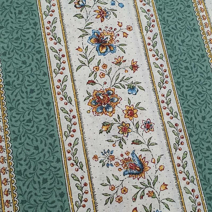 Tissu au mètre coton  provençale Beaucaire écru vert linéaire largeur 1m60