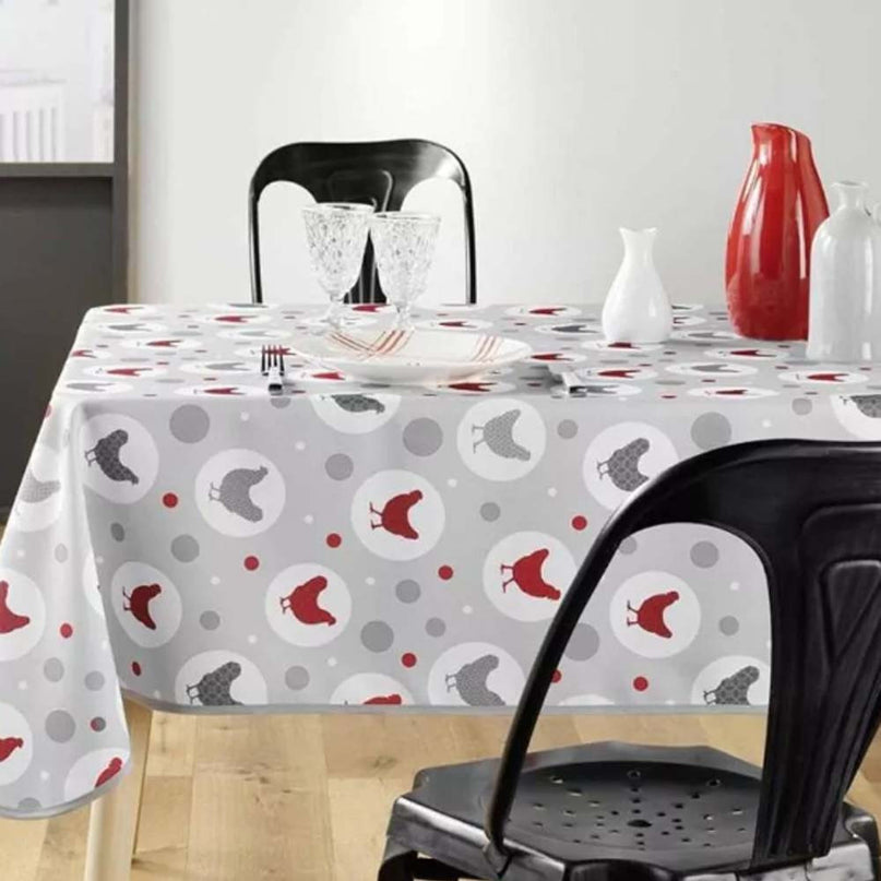 Nappe rectangle suzette gris motif poule 2m40 x 1m50 anti tache infroissable