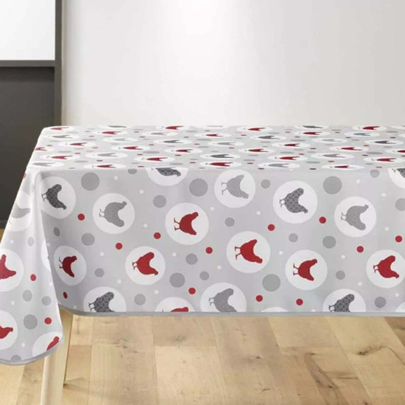 Nappe rectangle suzette gris motif poule 2m40 x 1m50 anti tache infroissable
