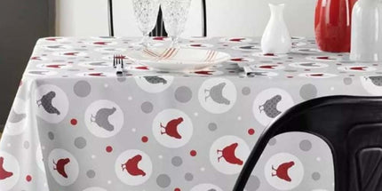 Nappe rectangle Suzette gris motif poule 2m x 1m50 anti tache infroissable