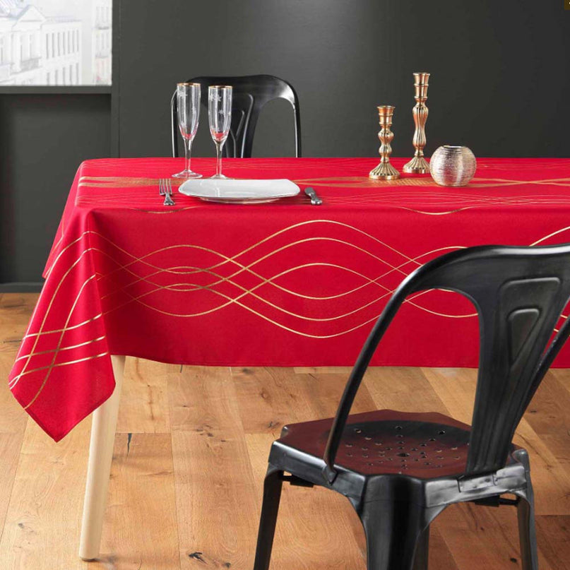 Nappe rectangle Elona rouge et or Anti tache et Infroissable 240 cm X 150 cm