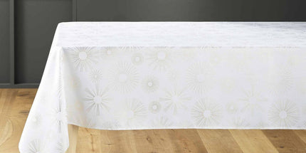 Nappe ronde 180 cm Pampille blanc et or Anti tache et Infroissable