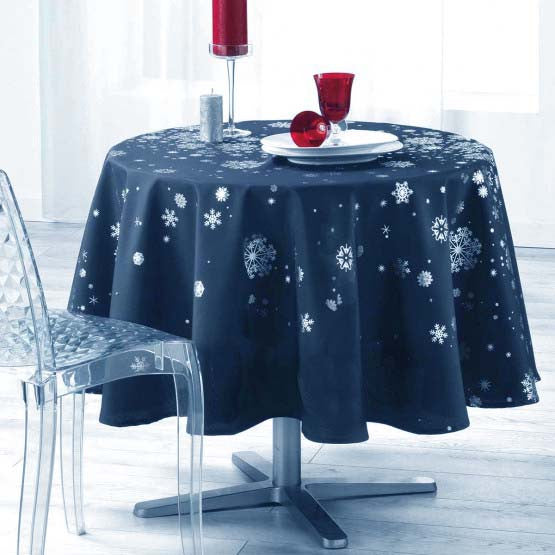 Nappe de Noël ronde 180 cm constellation marine argent anti tache infroissable
