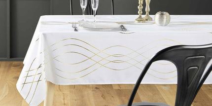 Nappe rectangle Elona blanc et or Anti tache et Infroissable 200 cm X 150 cm