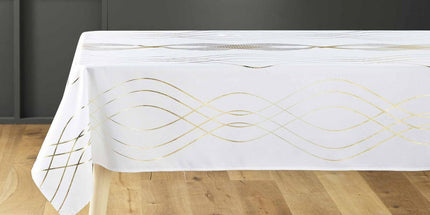 Nappe rectangle Elona blanc et or Anti tache et Infroissable 200 cm X 150 cm