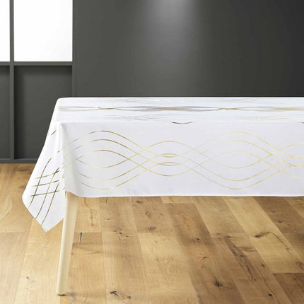 Nappe rectangle Elona blanc et or Anti tache et Infroissable 200 cm X 150 cm