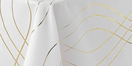 Nappe rectangle Elona blanc et or Anti tache et Infroissable 200 cm X 150 cm