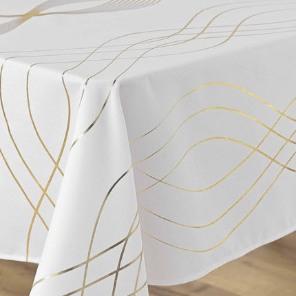 Nappe rectangle Elona blanc et or Anti tache et Infroissable 200 cm X 150 cm