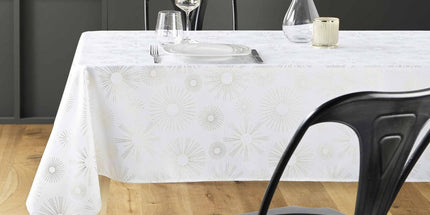 Nappe rectangle Pampille blanc et or Anti tache et Infroissable 200 cm X 150 cm