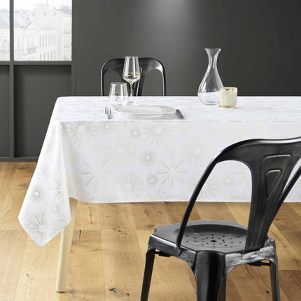 Nappe rectangle Pampille blanc et or Anti tache et Infroissable 200 cm X 150 cm