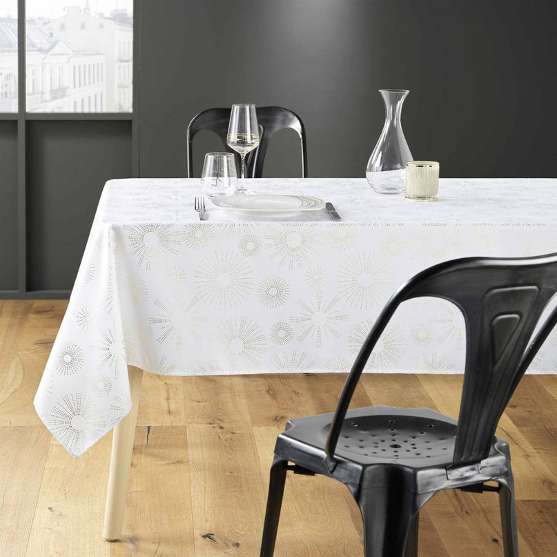 Nappe rectangle Pampille blanc et or Anti tache et Infroissable 200 cm X 150 cm