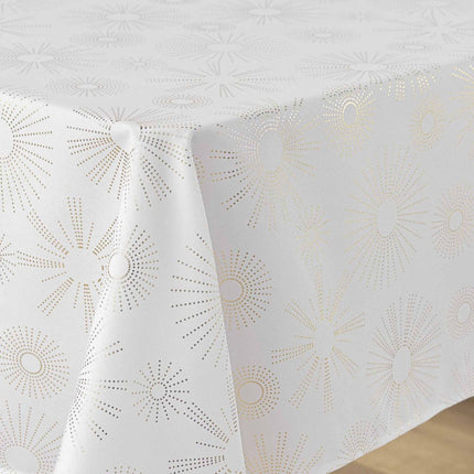 Nappe rectangle Pampille blanc et or Anti tache et Infroissable 200 cm X 150 cm