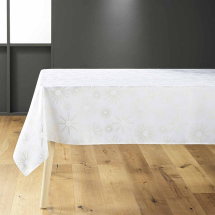 Nappe rectangle Pampille blanc et or Anti tache et Infroissable 200 cm X 150 cm