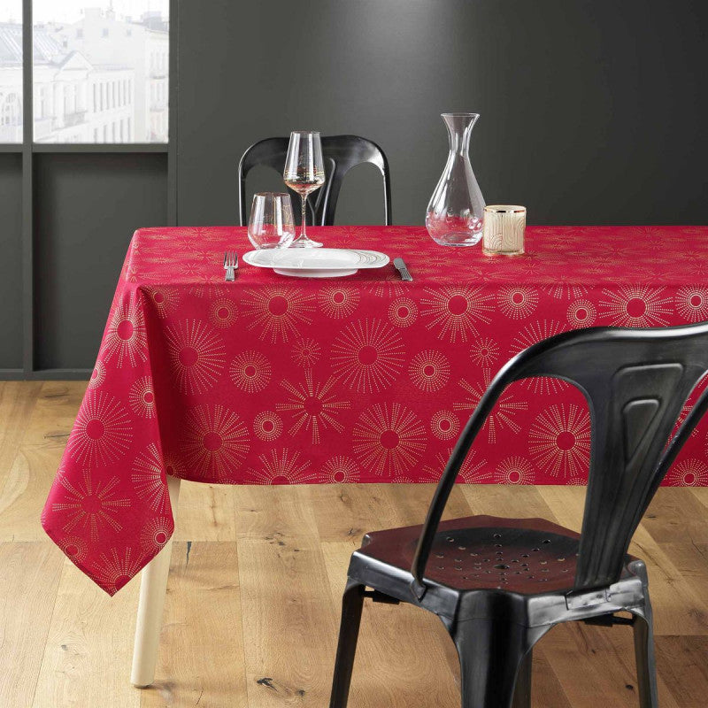 Nappe rectangle Pampille rouge et or Anti tache et Infroissable 300 cm X 150 cm