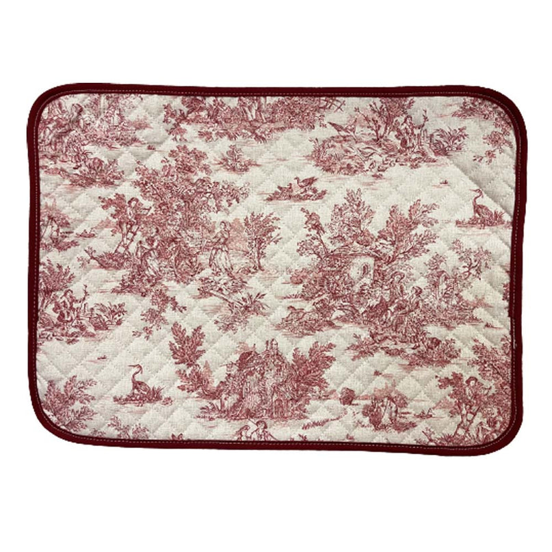 Set de table Toile de Jouy mini pastorale couleur lin rouge coton