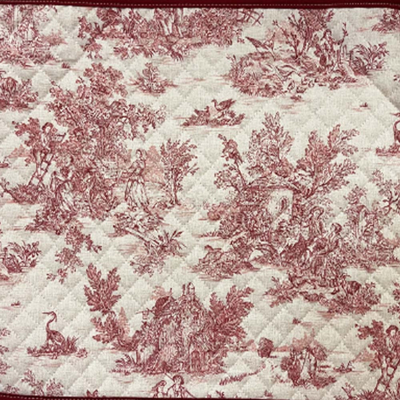 Set de table Toile de Jouy mini pastorale couleur lin rouge coton