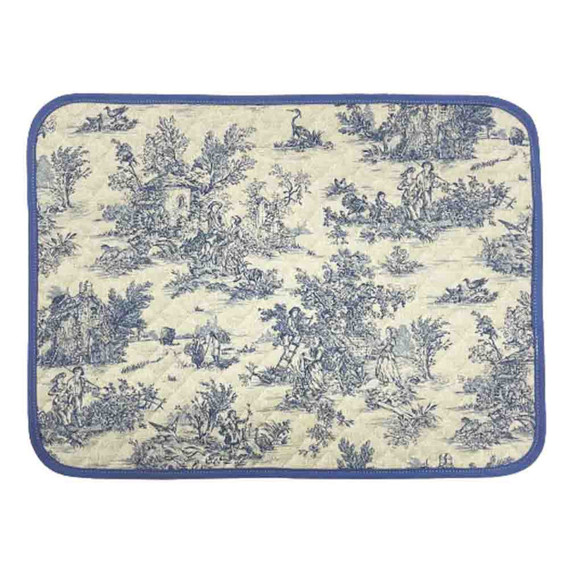 Set de table Toile de Jouy mini pastorale couleur lin bleu coton