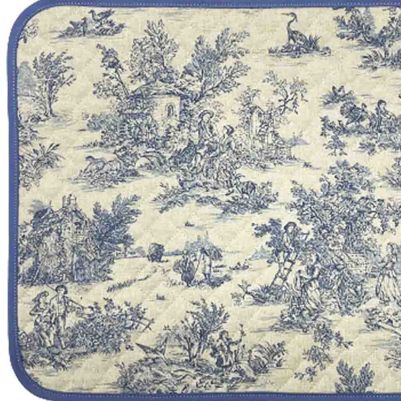 Set de table Toile de Jouy mini pastorale couleur lin bleu coton