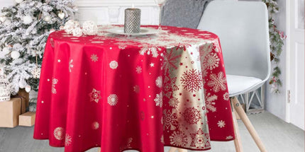 Nappe ronde Noël 1m60 TX47 Rouge argent anti tache infroissable