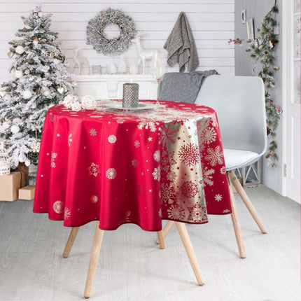 Nappe ronde Noël 1m60 TX47 Rouge argent anti tache infroissable