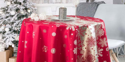 Nappe ronde Noël 1m60 TX47 Rouge argent anti tache infroissable