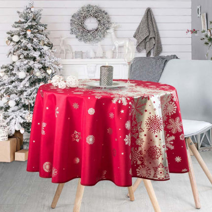 Nappe ronde Noël 1m60 TX47 Rouge argent anti tache infroissable
