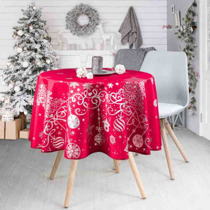 Nappe ronde 1m60 sapin Rouge argent Noël Ref 2012 RED anti tache infroissable