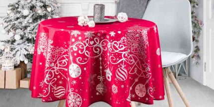 Nappe ronde 1m60 sapin Rouge argent Noël Ref 2012 RED anti tache infroissable