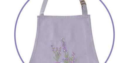 Tablier provençale coton brodé sachet de lavande gris avec essuie main intégré