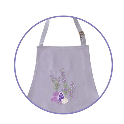 Tablier provençale coton brodé sachet de lavande gris avec essuie main intégré