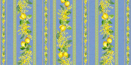 Tissu au mètre linéaire coton citron mimosa bleu largeur 1m60