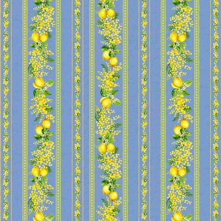 Tissu au mètre linéaire coton citron mimosa bleu largeur 1m60