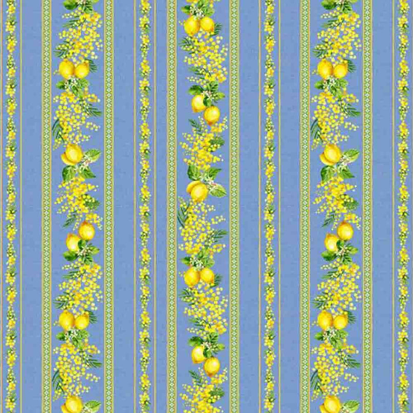 Tissu au mètre linéaire coton citron mimosa bleu largeur 1m60