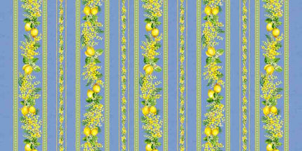 Tissu au mètre linéaire coton citron mimosa bleu largeur 1m60