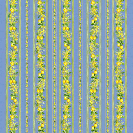 Tissu au mètre linéaire coton citron mimosa bleu largeur 1m60