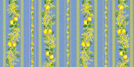 Tissu au mètre linéaire coton citron mimosa bleu largeur 1m60