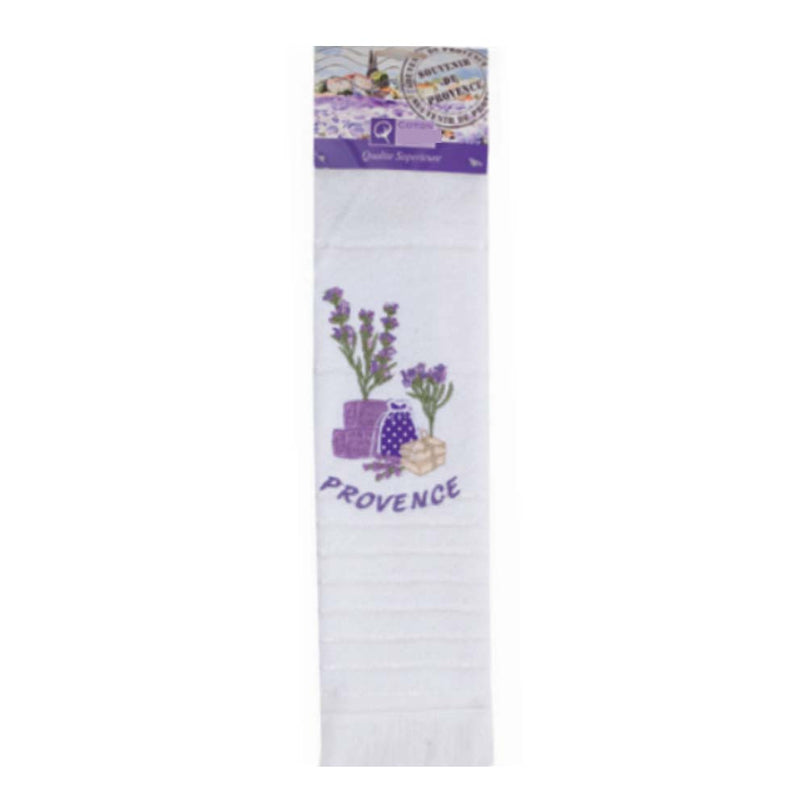 Torchon Essuie main rectangle en éponge Tissage Jacquard brodé herbier sachet de lavande blanc 50 cm X 70 cm Qualité Premium