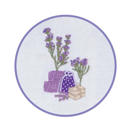 Torchon Essuie main rectangle en éponge Tissage Jacquard brodé herbier sachet de lavande blanc 50 cm X 70 cm Qualité Premium