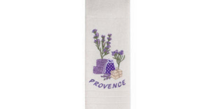 Torchon Essuie main rectangle en éponge Tissage Jacquard brodé herbier sachet de lavande écru 50 cm X 70 cm Qualité Premium
