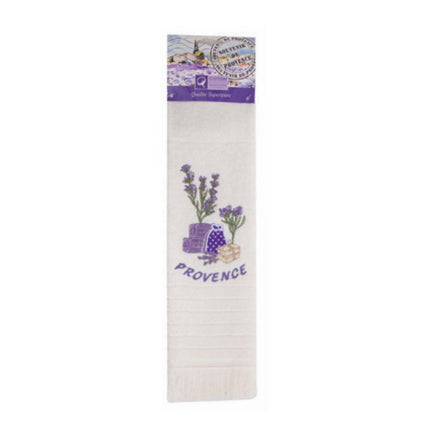 Torchon Essuie main rectangle en éponge Tissage Jacquard brodé herbier sachet de lavande écru 50 cm X 70 cm Qualité Premium