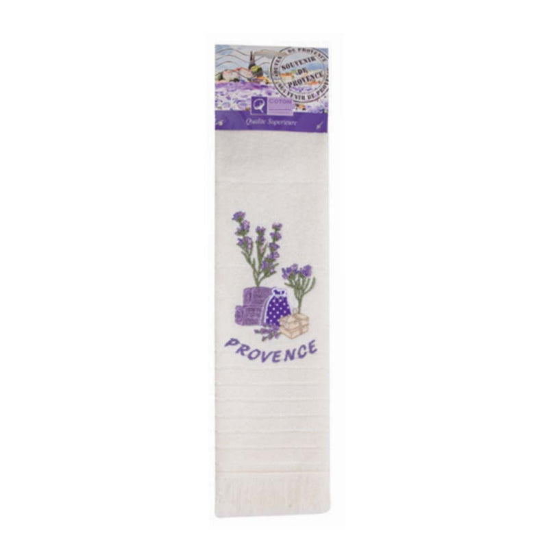 Torchon Essuie main rectangle en éponge Tissage Jacquard brodé herbier sachet de lavande écru 50 cm X 70 cm Qualité Premium