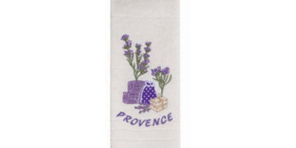 Torchon Essuie main rectangle en éponge Tissage Jacquard brodé herbier sachet de lavande écru 50 cm X 70 cm Qualité Premium