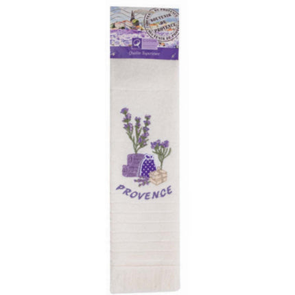 Torchon Essuie main rectangle en éponge Tissage Jacquard brodé herbier sachet de lavande écru 50 cm X 70 cm Qualité Premium