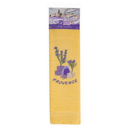 Torchon Essuie main rectangle en éponge Tissage Jacquard brodé herbier sachet de lavande jaune 50 cm X 70 cm Qualité Premium