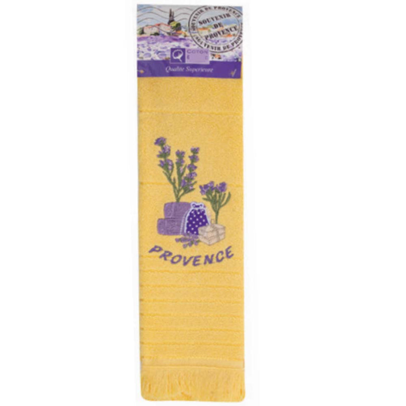 Torchon Essuie main rectangle en éponge Tissage Jacquard brodé herbier sachet de lavande jaune 50 cm X 70 cm Qualité Premium