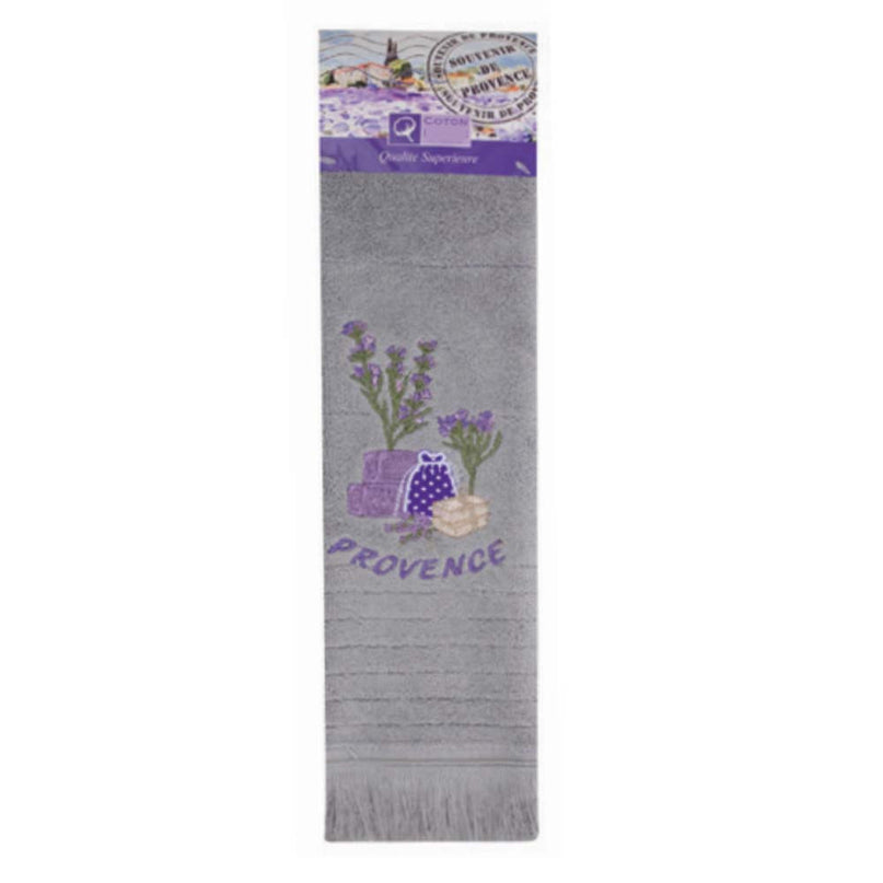 Torchon Essuie main rectangle en éponge Tissage Jacquard brodé herbier sachet de lavande gris 50 cm X 70 cm Qualité Premium