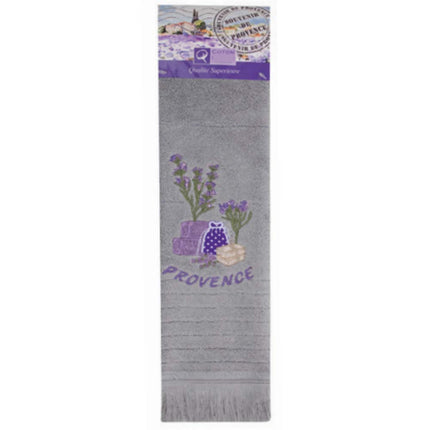 Torchon Essuie main rectangle en éponge Tissage Jacquard brodé herbier sachet de lavande gris 50 cm X 70 cm Qualité Premium