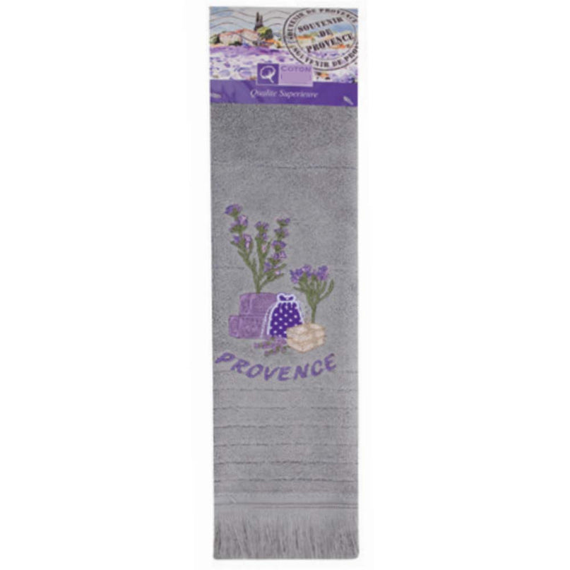 Torchon Essuie main rectangle en éponge Tissage Jacquard brodé herbier sachet de lavande gris 50 cm X 70 cm Qualité Premium