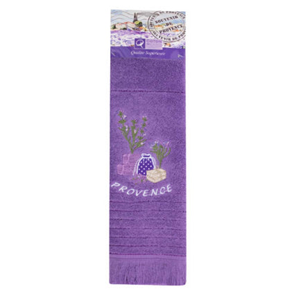 Torchon Essuie main rectangle en éponge Tissage Jacquard brodé herbier sachet de lavande violet 50 cm X 70 cm Qualité Premium