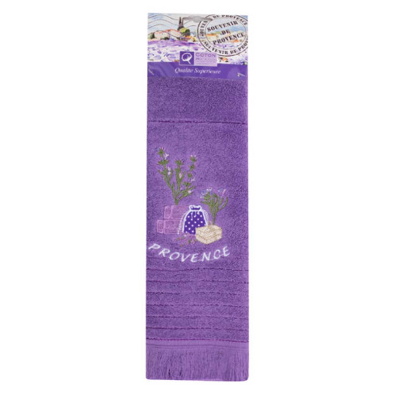 Torchon Essuie main rectangle en éponge Tissage Jacquard brodé herbier sachet de lavande violet 50 cm X 70 cm Qualité Premium